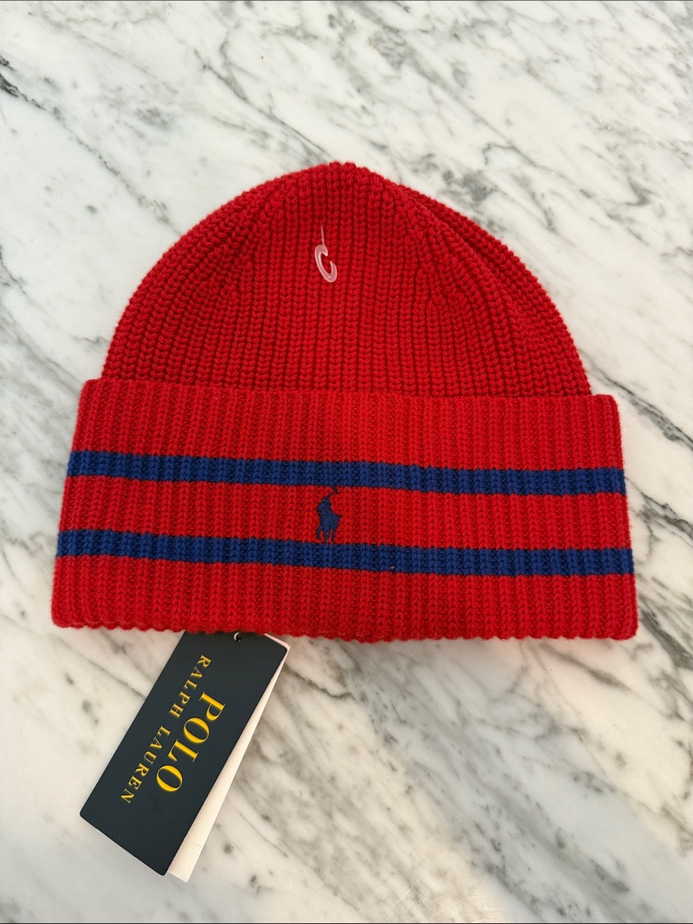 NEW Polo Ralph Lauren Knit Beanie - Red & Blue